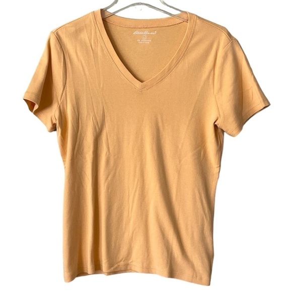 Eddie Bauer Short Sleeves Cotton Knit Shirt Size Large Light Orange V Neck - Picture 1 of 12